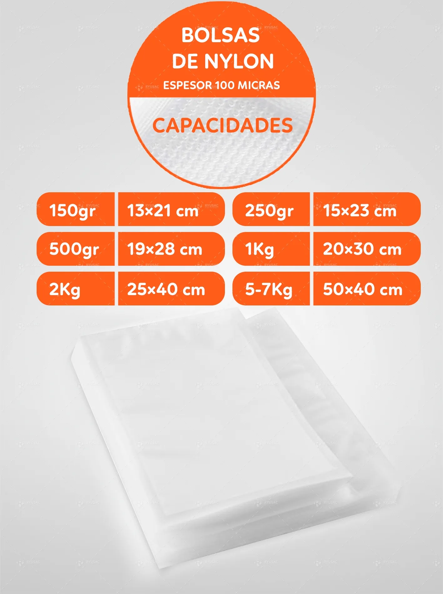 Bolsas de Nylon 150gr-250gr-500gr-1kg-2kg-5kg